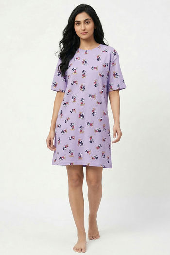 Zivame Mickey & Friends Knit Cotton Loungewear Dress - Pastel Lilac — image 4